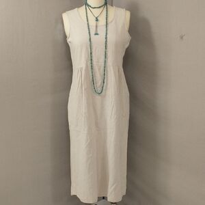 Neutral Natural Linen Cotton Blend Sleeveless Shift Maxi Long Midi Casual Dress